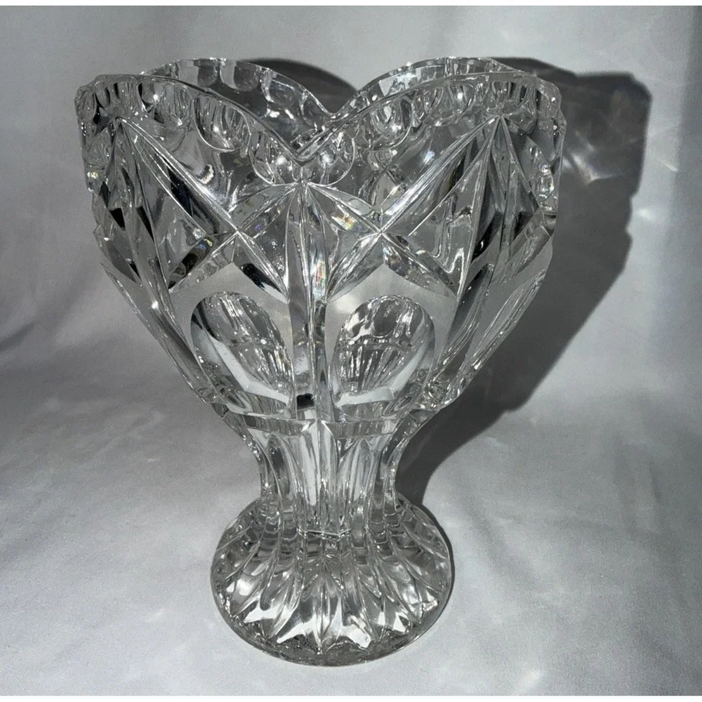 Vintage Echt Bleikristall Hand-cut Lead Crystal Heart Pedestal Vase